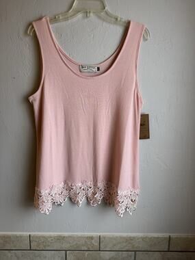 NWT NEW Bad Little Country Girl Womens Pink Stretchy Tank Top With Lace Size XL